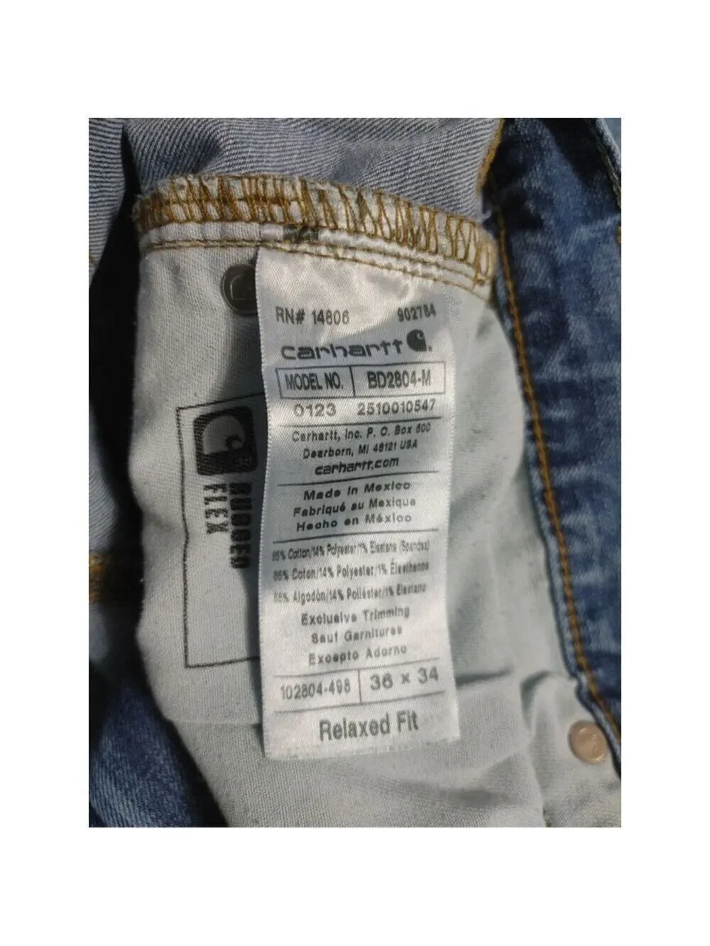 Men's Carhartt Blue Relaxed Fit Straight Jeans Waist 36x32